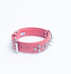 Angel Amsterdam Multi-line Spiked Leather Dog Collar, Bubblegum Pink, Large: 16 to 20-in neck, 1.5-in wide slide 2 of 5