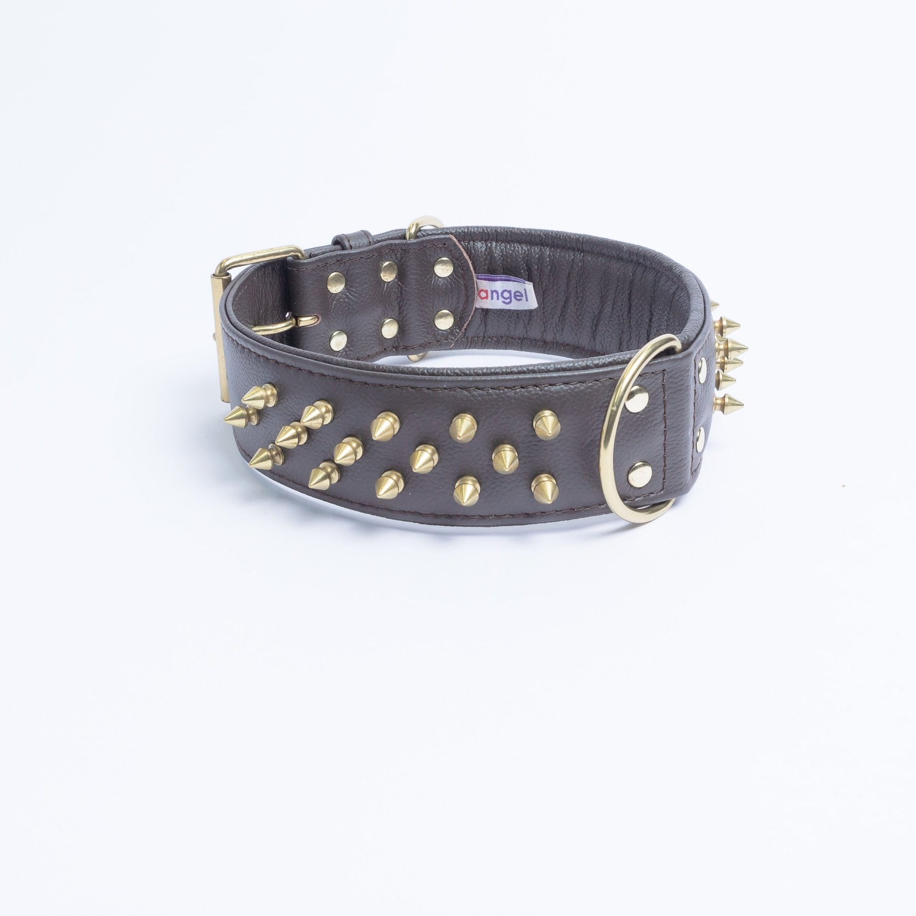 Angel Amsterdam Multi-line Spiked Leather Dog Collar, Chocolate Brown, Large: 20 to 24-in neck, 1.5-in wide