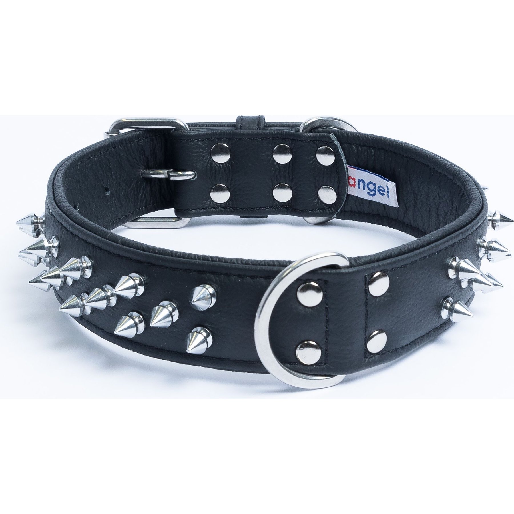 Angel Amsterdam Multi-line Spiked Standard Dog Collar, Black, 24 x 1.5-in
