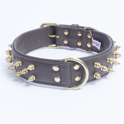 Angel Angel Amsterdam Multi-line Spiked Standard Dog Collar, Brown, 22 x 1.5-in