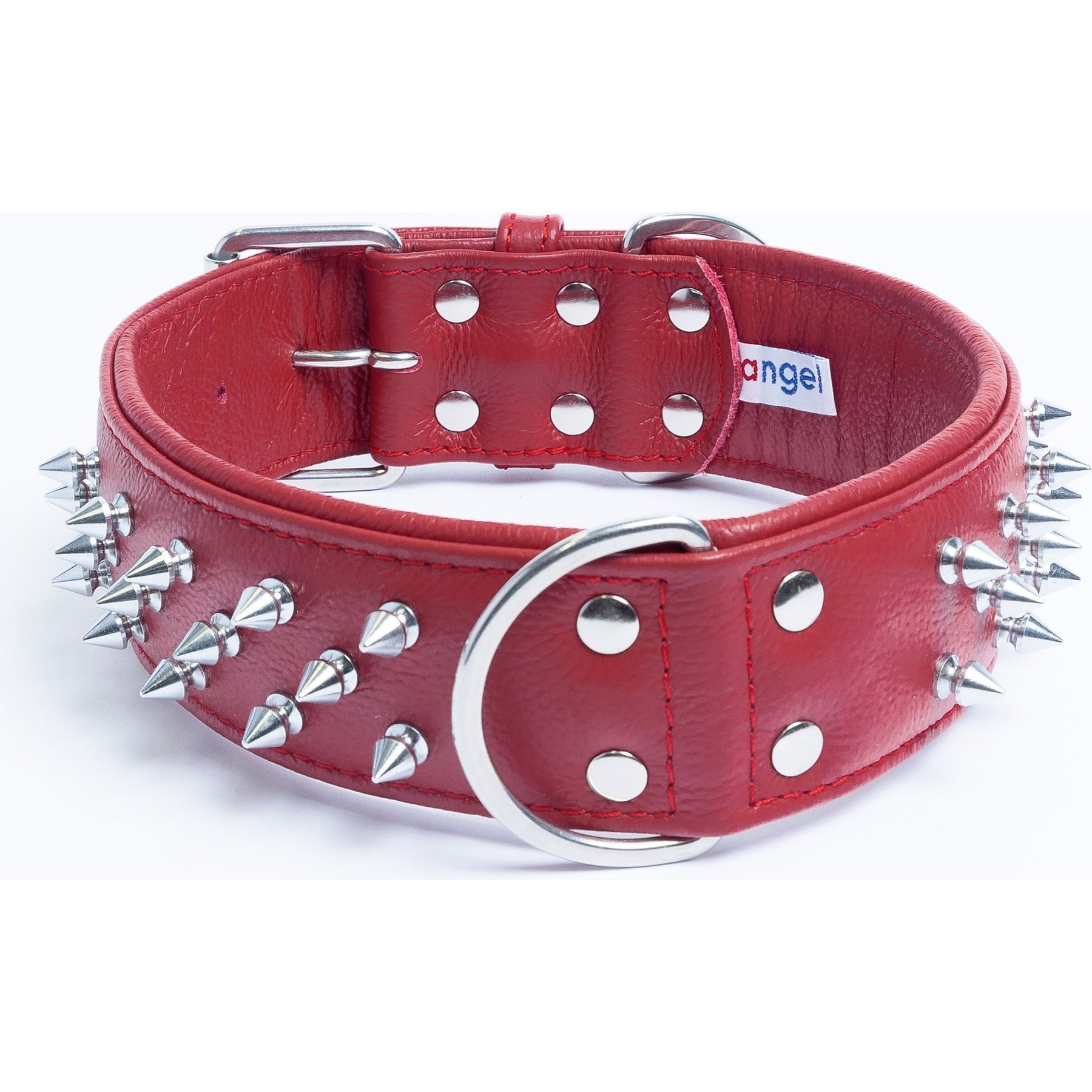 Angel Amsterdam Multi-line Spiked Standard Dog Collar, Red, 26 x 2-in