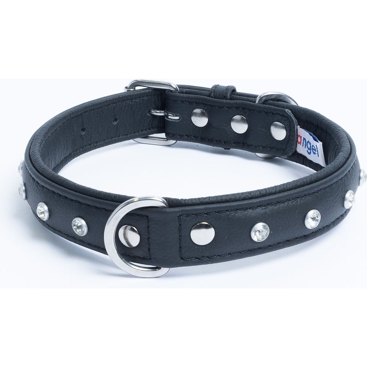 Angel Athens Rhinestone Standard Dog Collar, Black, 20 x 1-in
