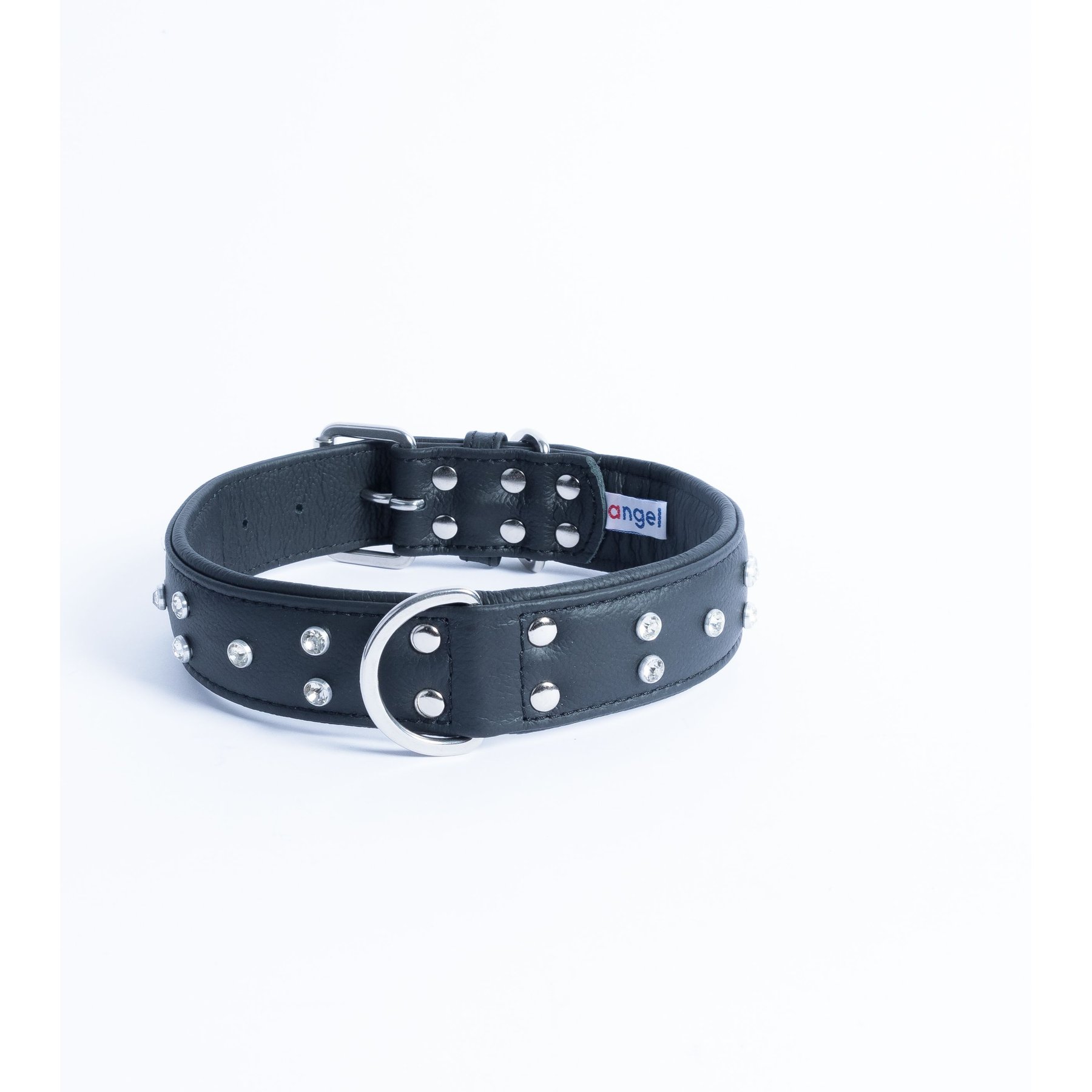 Angel Athens Rhinestone Standard Dog Collar, Black, 24 x 1.5-in