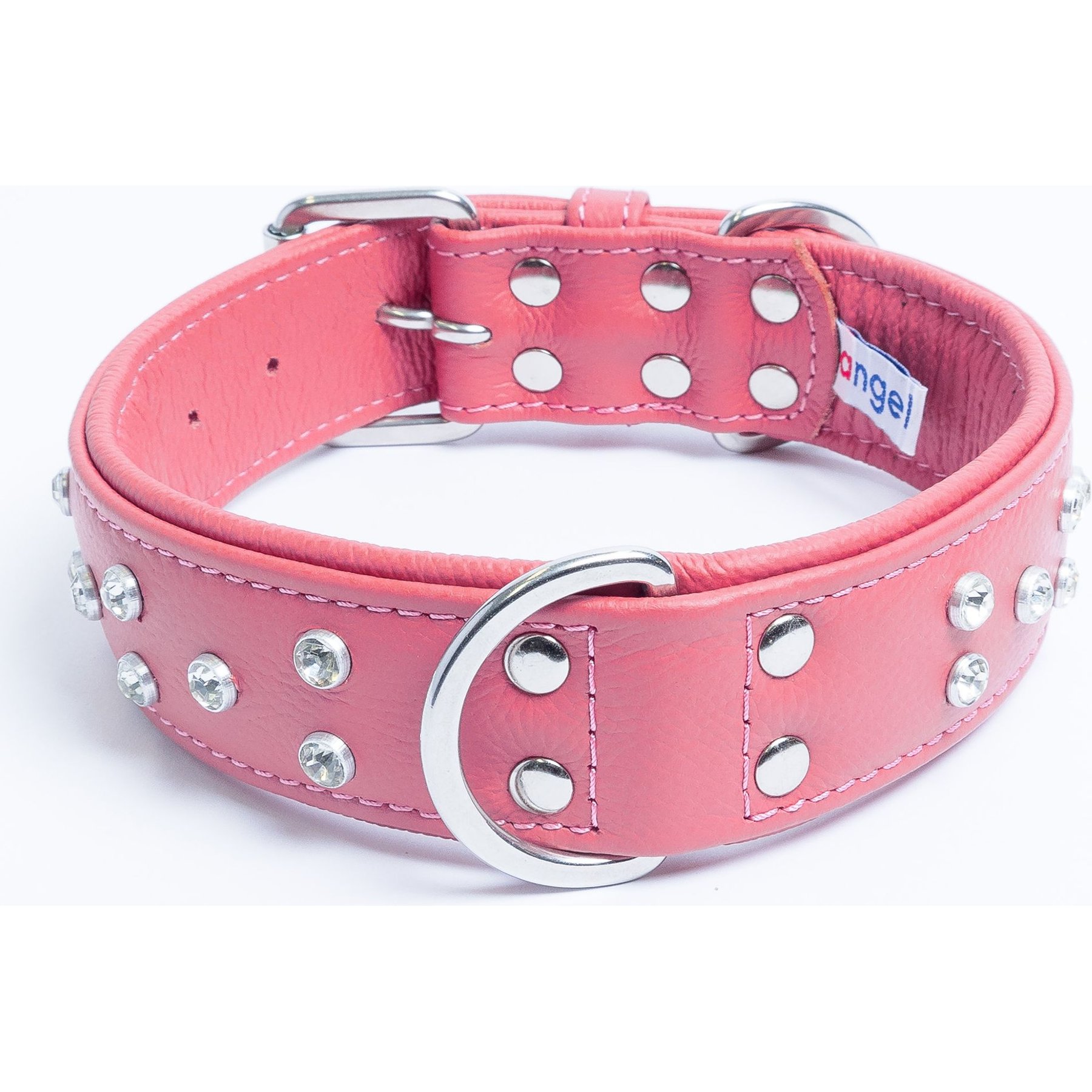 Angel Athens Rhinestone Standard Dog Collar, Pink, 26 x 1.5-in