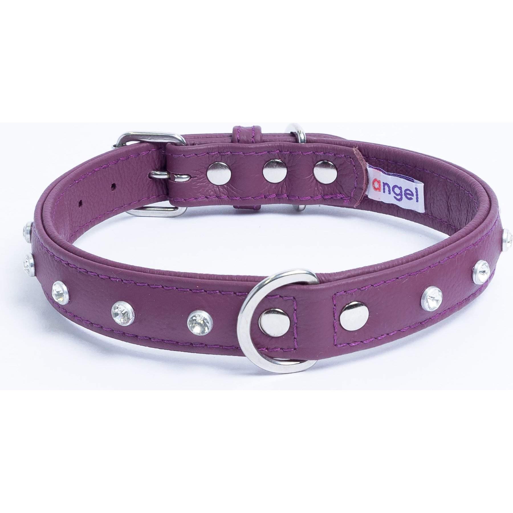 Angel Athens Rhinestone Standard Dog Collar, Purple, 20 x 1-in