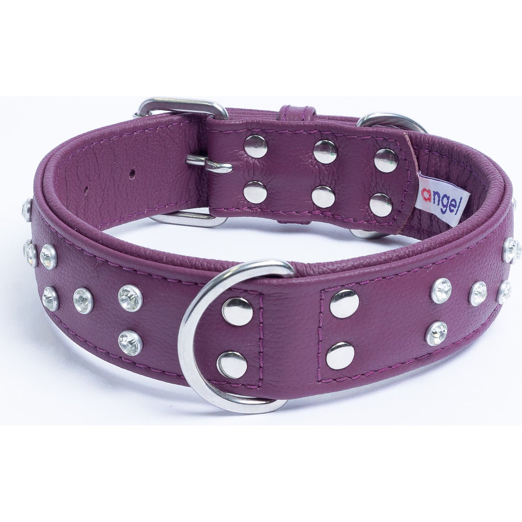 Angel Athens Rhinestone Standard Dog Collar, Purple, 22 x 1.5-in