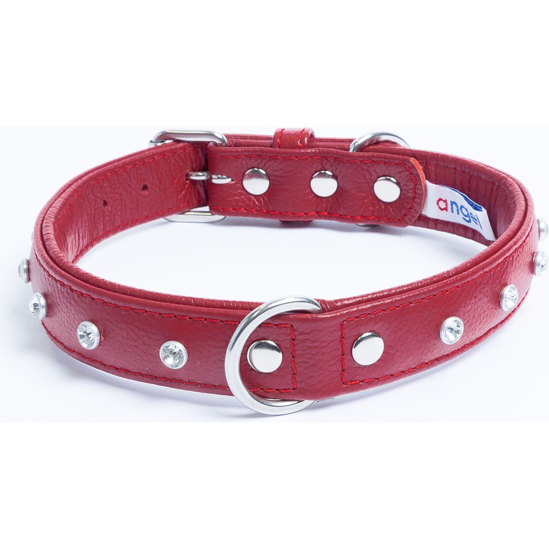 Angel Athens Rhinestone Standard Dog Collar, Red, 22 x 1-in