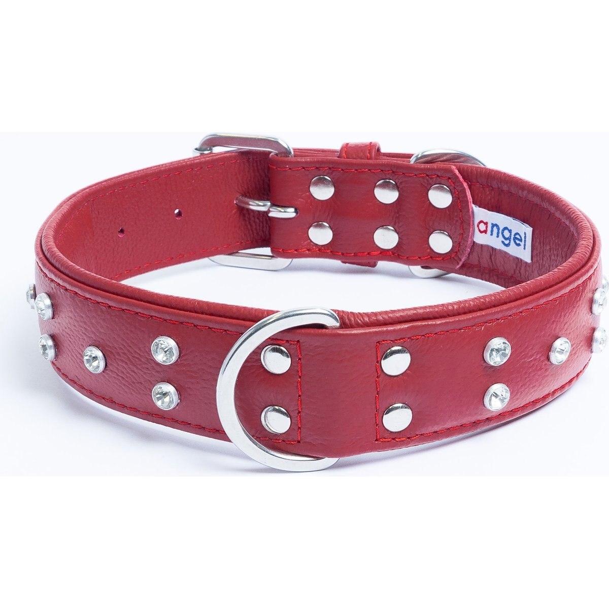 Angel Athens Rhinestone Standard Dog Collar, Red, 26 x 1.5-in