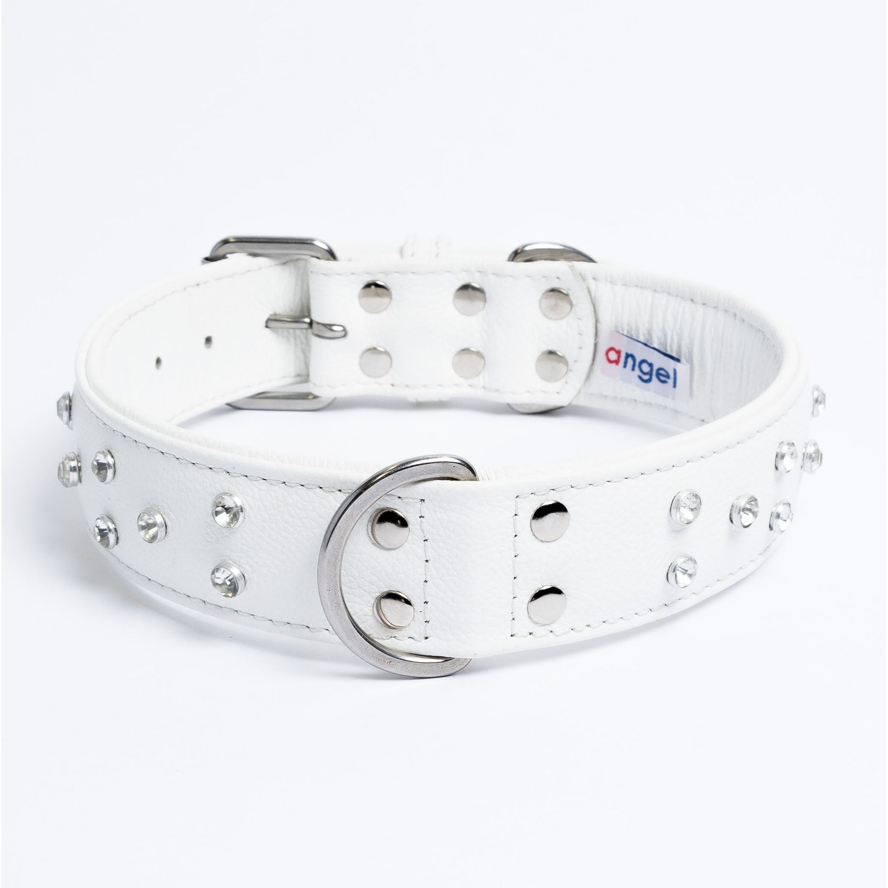 Angel Athens Rhinestone Standard Dog Collar, White, 22 x 1.5-in