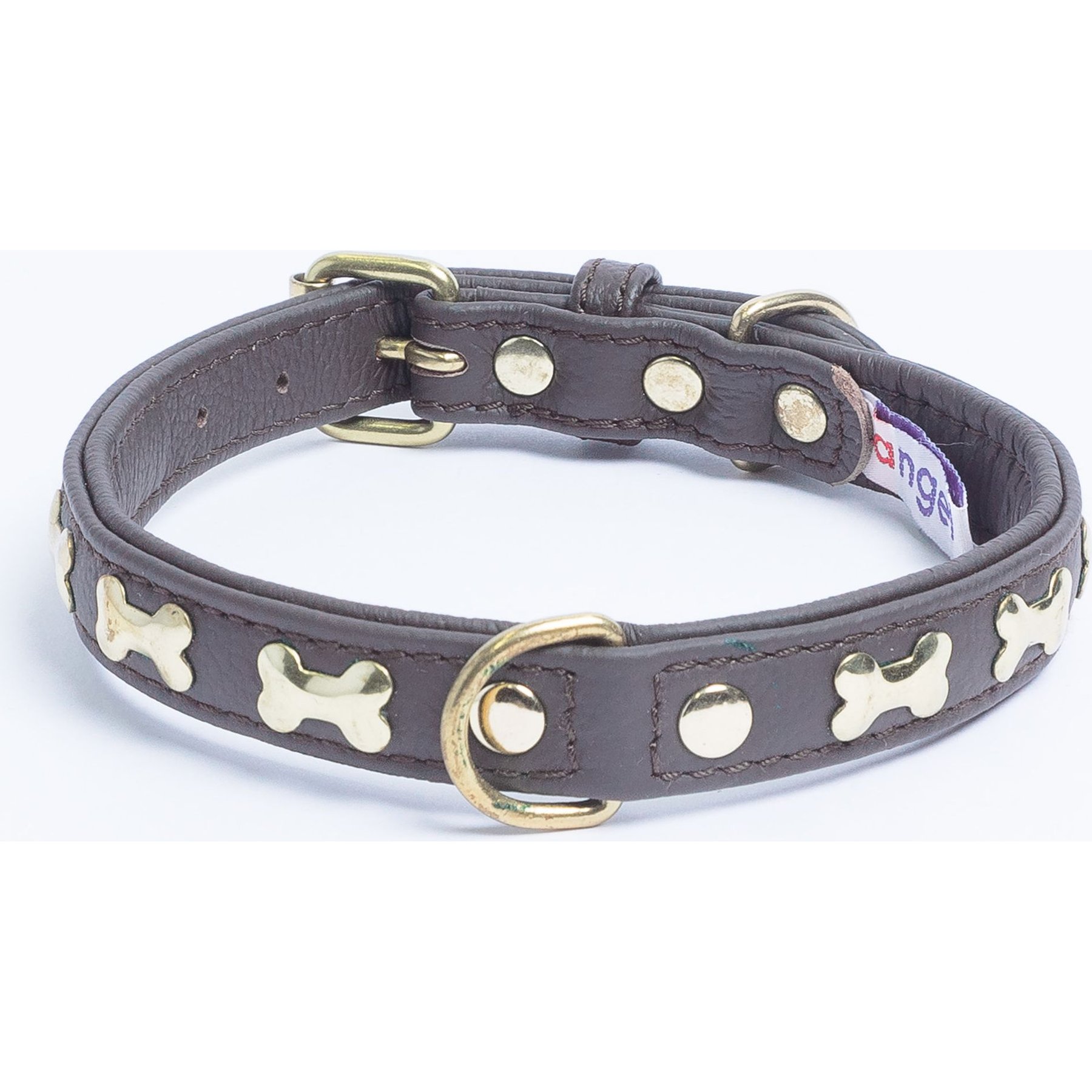 Angel Rotterdam Bones Standard Dog Collar, Brown, 14 x 3/4-in