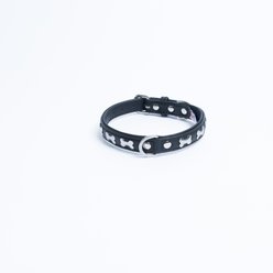 Angel Rotterdam Single-line Bones Leather Dog Collar, Midnight Black, Medium: 14 to 18-in neck, 1-in wide