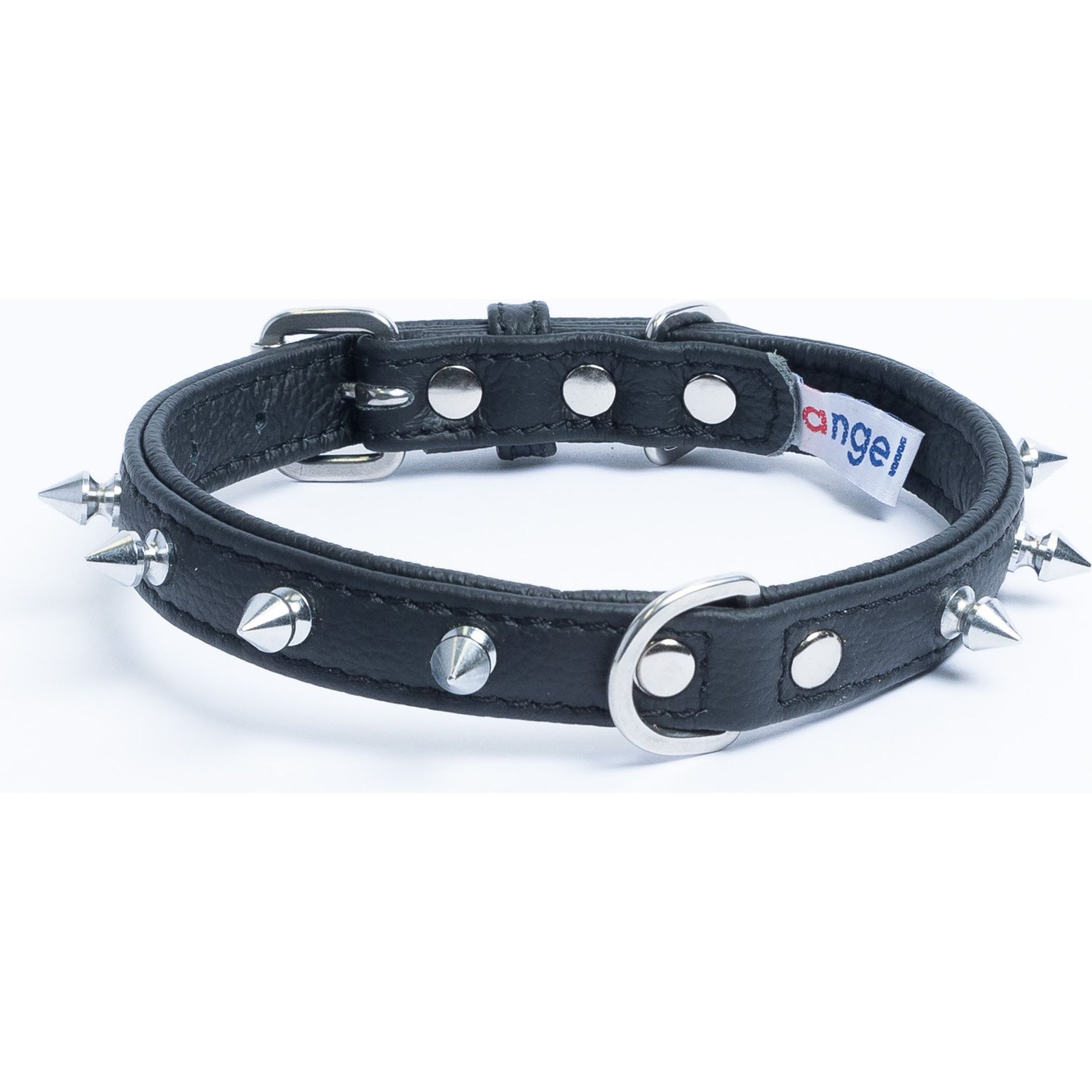 Angel Rotterdam Single-line Spiked Standard Dog Collar, Black, 16 x 3/4-in