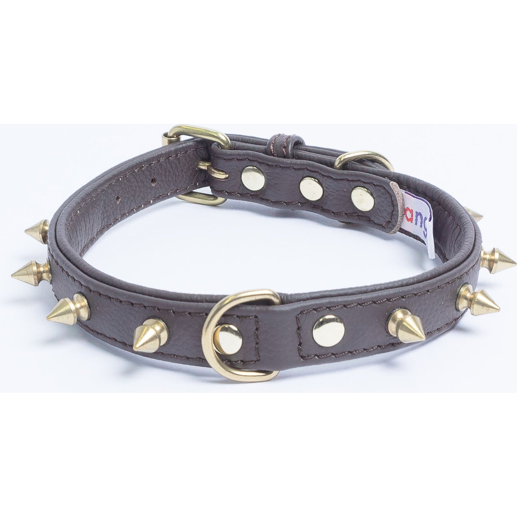 Angel Rotterdam Single-line Spiked Standard Dog Collar, Brown, 14 x 3/4-in