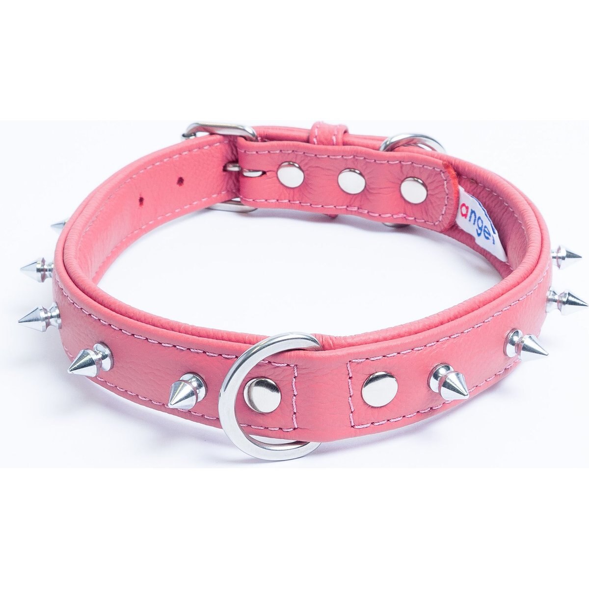 Angel Rotterdam Single-line Spiked Standard Dog Collar, Pink, 16 x 3/4-in