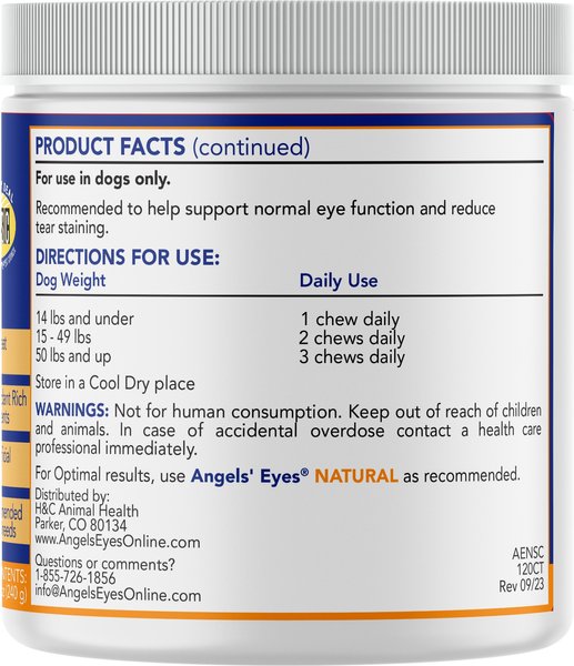 Show full view: Angels' Eyes Natural Chicken Flavored Soft Chew Tear Stain Supplement for Dogs & Cats, 120 count slide 2 of 9