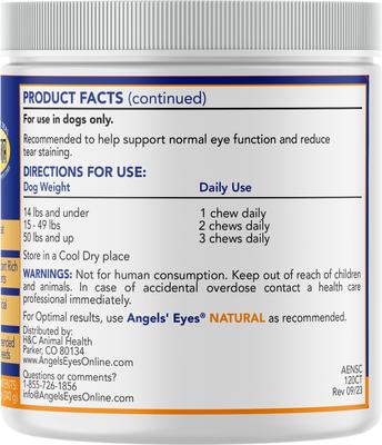 Show full view: Angels' Eyes Natural Chicken Flavored Soft Chew Tear Stain Supplement for Dogs & Cats, 120 count slide 3 of 11