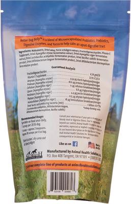 Show full view: Animal Health Solutions Better Dog Belly Probiotics, Prebiotics & Digestive Enzymes Dog Supplement, 8-oz bag slide 3 of 4