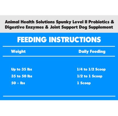 Show full view: Animal Health Solutions Spunky Level II Probiotics & Digestive Enzymes & Joint Support Dog Supplement, 1-lb bag slide 4 of 5