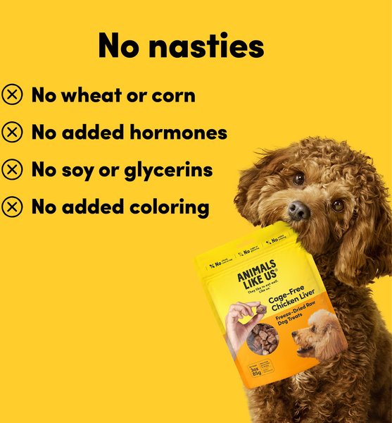 Animals Like Us Cage-Free Chicken Liver Grain-Free Freeze-Dried Raw Dog Treats, 3-oz pouch