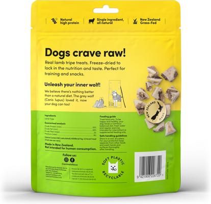 Show full view: Animals Like Us Grass-Fed Lamb Tripe Grain-Free Freeze-Dried Raw Dog Treats, 2-oz pouch slide 3 of 11