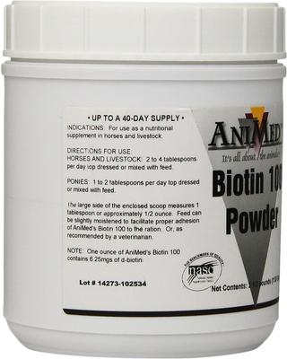 Show full view: AniMed Biotin 100 Hoof Health Powder Farm Animal & Horse Supplement, 2.5-lb tub, bundle of 3 slide 2 of 4