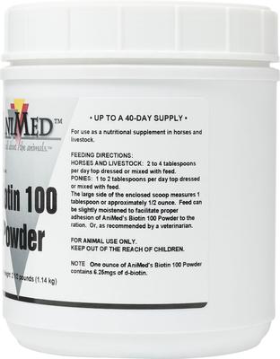 Show full view: AniMed Biotin 100 Hoof Health Powder Farm Animal & Horse Supplement, 2.5-lb tub slide 2 of 7