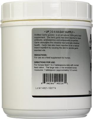 Show full view: AniMed Natural Garlic Powder Digestive Health & Pest Control Powder Horse Supplement, 2-lb tub slide 2 of 4