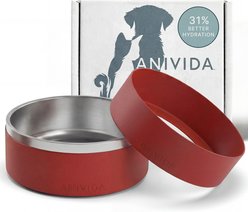 Anivida Non-Skid Stainless Steel Dog Bowl & 2 Beef Scented Sleeve Starter Kit, Red, Large: 64-oz