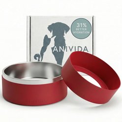 Anivida Non-Skid Stainless Steel Dog Bowl & 2 Beef Scented Sleeve Starter Kit, Red, Medium: 42-oz