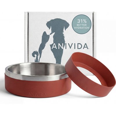 Anivida Anivida Non-Skid Stainless Steel Dog Bowl & 2 Beef Scented Sleeve Starter Kit, Red, Small: 18-oz