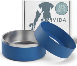 Anivida Non-Skid Stainless Steel Dog Bowl & 2 Peanut Butter Scented Sleeve Starter Kit, Blue, Large: 64-oz