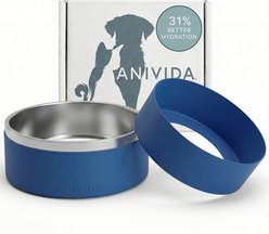 Anivida Non-Skid Stainless Steel Dog Bowl & 2 Peanut Butter Scented Sleeve Starter Kit, Blue, Medium: 42-oz