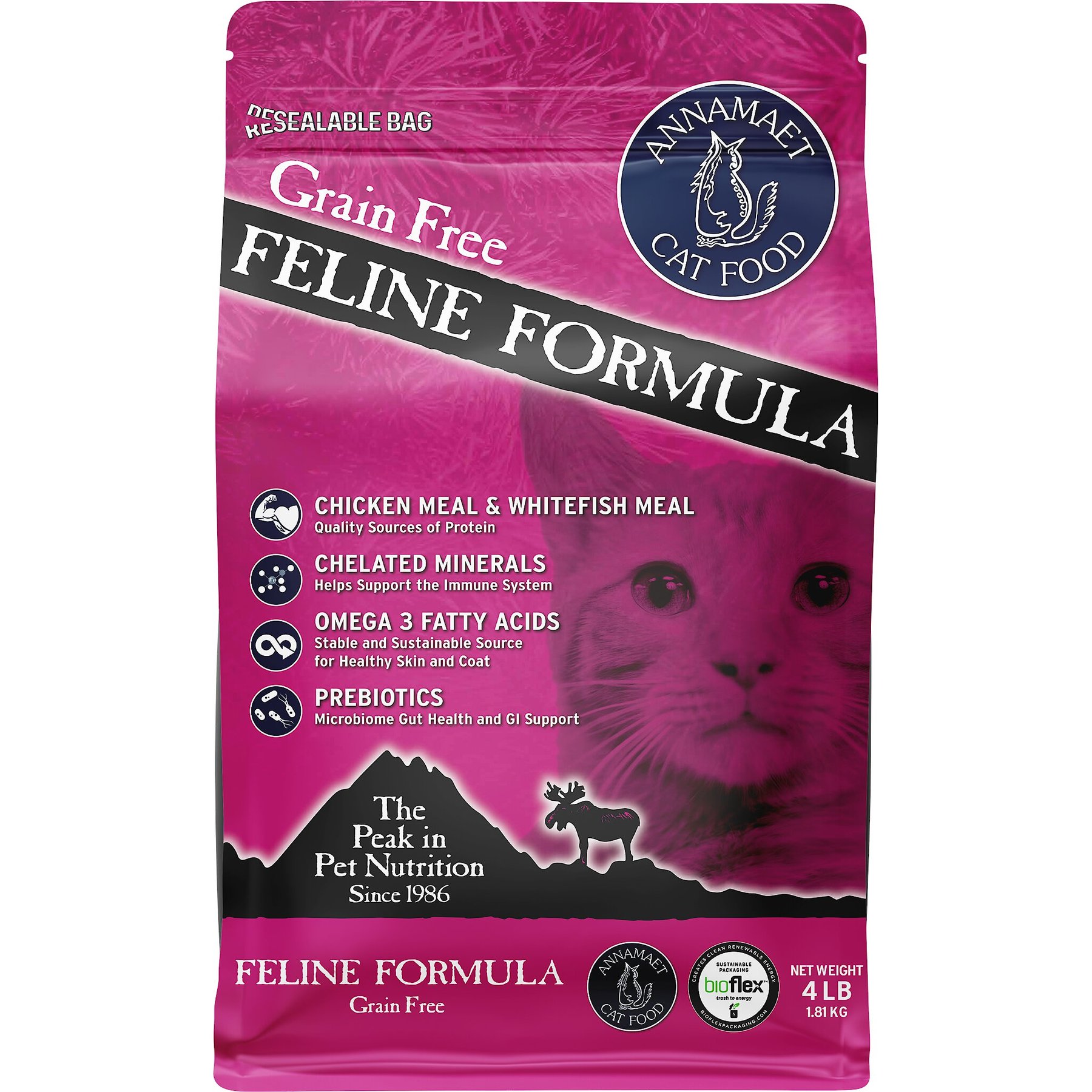 Annamaet Chicken & Fish Formula Dry Cat Food, 4-lb bag