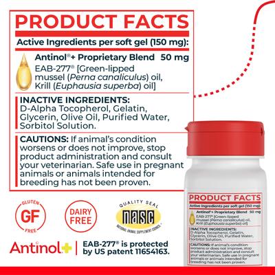 Show full view: Antinol Plus Softgel Joint Supplement for Dogs, 90 count slide 3 of 7
