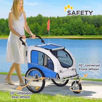 Show full view: Aosom 2-In-1 Dog Bike Trailer & Stroller, Blue slide 8 of 10
