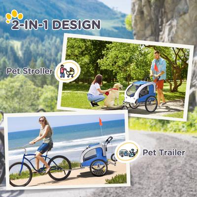 Show full view: Aosom 2-In-1 Dog Bike Trailer & Stroller, Blue slide 4 of 10