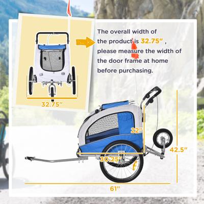 Show full view: Aosom 2-In-1 Dog Bike Trailer & Stroller, Blue slide 3 of 10