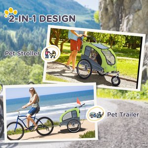 Aosom 2-In-1 Dog Bike Trailer & Stroller, Green