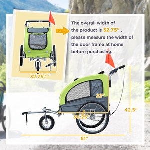 Aosom 2-In-1 Dog Bike Trailer & Stroller, Green
