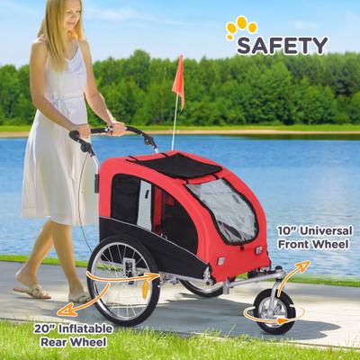 Show full view: Aosom 2-In-1 Dog Bike Trailer & Stroller, Red slide 9 of 11