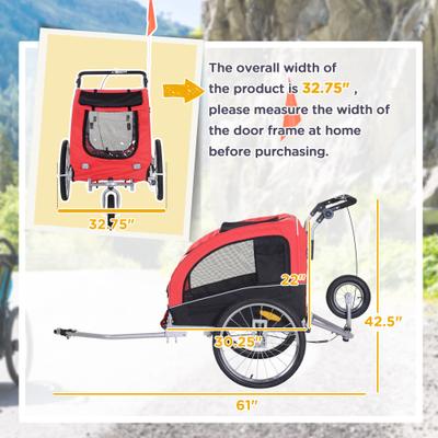 Show full view: Aosom 2-In-1 Dog Bike Trailer & Stroller, Red slide 4 of 11