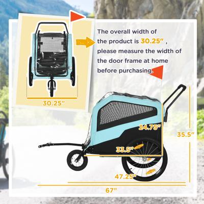 Show full view: Aosom 2-in-1 Large Dog Bike Trailer & Stroller, Light Blue slide 4 of 11