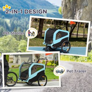 Aosom 2-in-1 Large Dog Bike Trailer & Stroller, Light Blue
