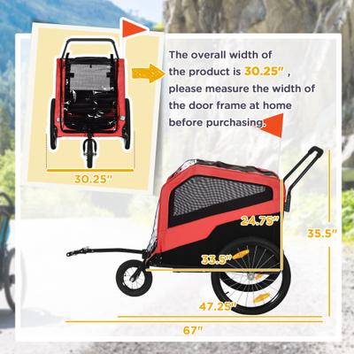 Show full view: Aosom 2-in-1 Large Dog Bike Trailer & Stroller, Red slide 4 of 11