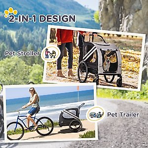 Aosom 2-in-1 Small Dog Bike Trailer & Stroller, Grey