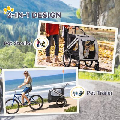 Show full view: Aosom 2-in-1 Small Dog Bike Trailer & Stroller, Grey slide 4 of 9