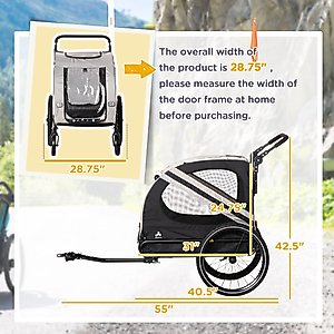 Aosom 2-in-1 Small Dog Bike Trailer & Stroller, Grey