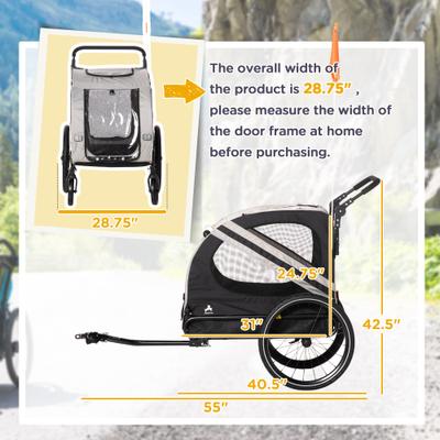 Show full view: Aosom 2-in-1 Small Dog Bike Trailer & Stroller, Grey slide 3 of 9