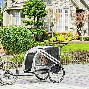 Aosom 2-in-1 Small Dog Bike Trailer & Stroller, Grey