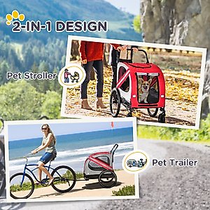 Aosom 2-in-1 Small Dog Bike Trailer & Stroller, Red
